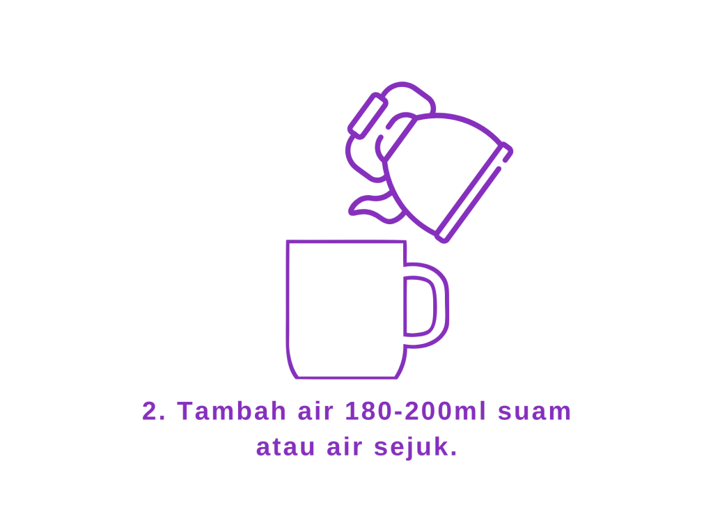 Langkah 2: Tambah air 180-200ml suam atau air sejuk.